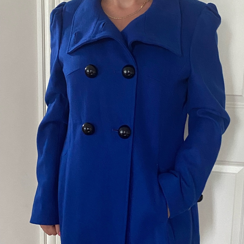 Chic Royal Blue Double-Breasted Women's Pea Coat